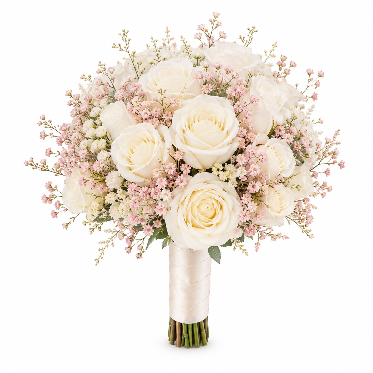Bouquet da sposa con rose bianche e fiorellini rosa &mdash; Gargiulo Fiori Napoli