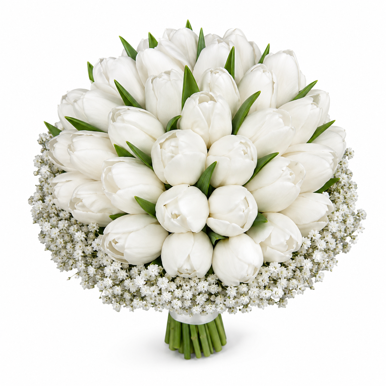Bouquet da sposa con tulipani bianchi e gypsophila &mdash; Napoli